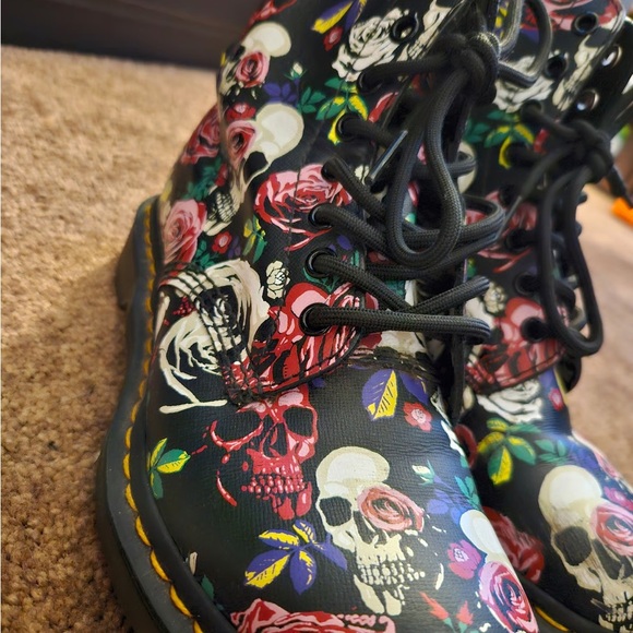 Dr. Martens Shoes - Pre Loved Dr. Martens Floral Skull Ankle Boots
